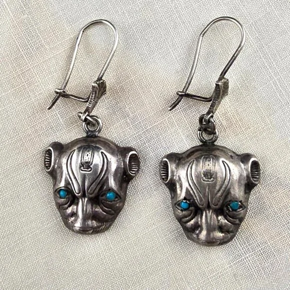 Sterling Silver Egyptian Sekhmet Bastet Cat Earrings Marked - Picture 2 of 10